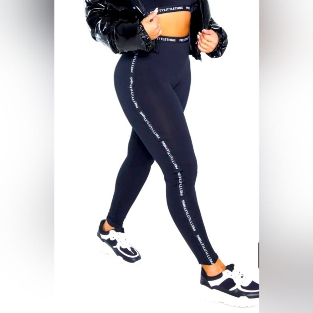 Pretty little thing black side stripe legging Size 2